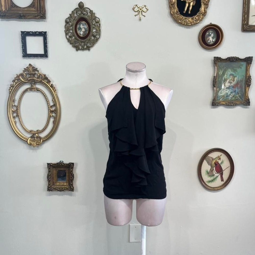vintage Cache Black Halter Ruffle Top – Size Small